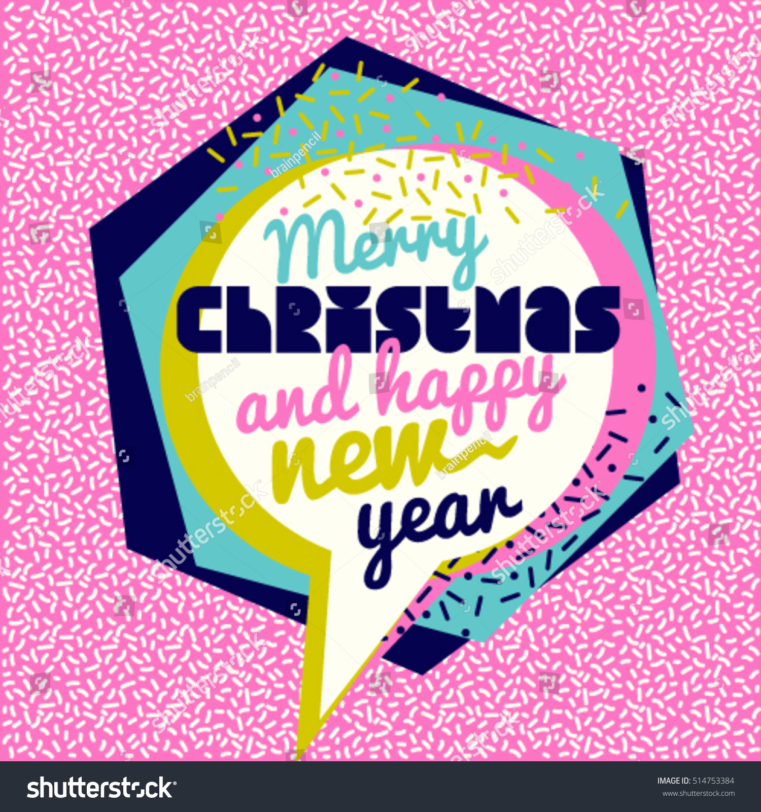 Memphis style Merry Christmas and Happy New Year greeting card 80 s 90 s style vector