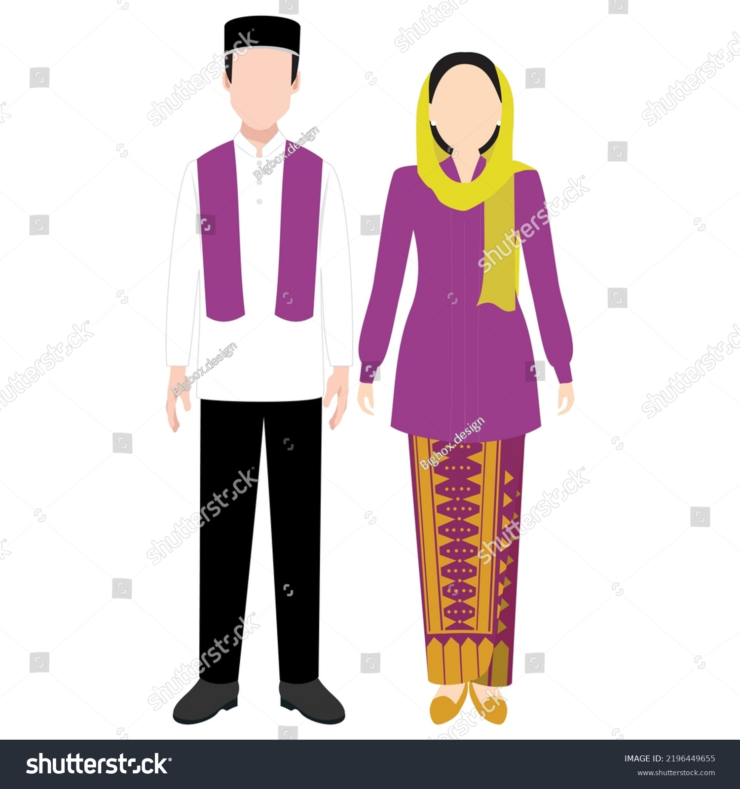 SVG of Men and women are wearing Betawi traditional clothes. Betawi is a custom from Jakarta, Indonesia svg