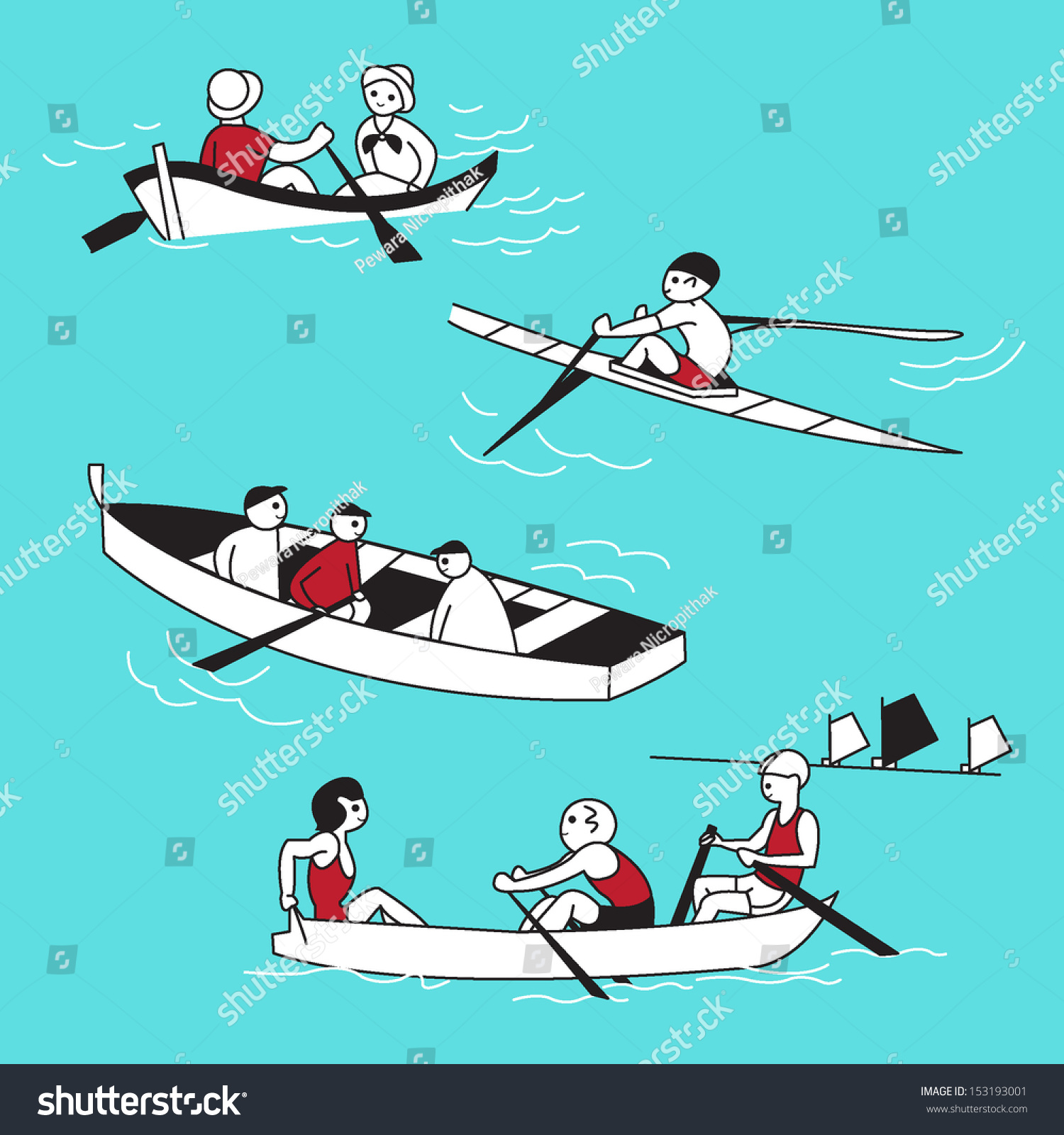 Men And Women Riding Boats In A Sea Stock Vector Illustration 153193001 