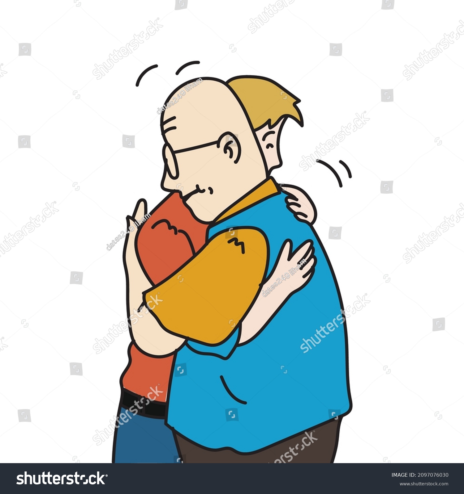 Men Hug Cartoon Vector Illustration Stock Vector (Royalty Free) 2097076030