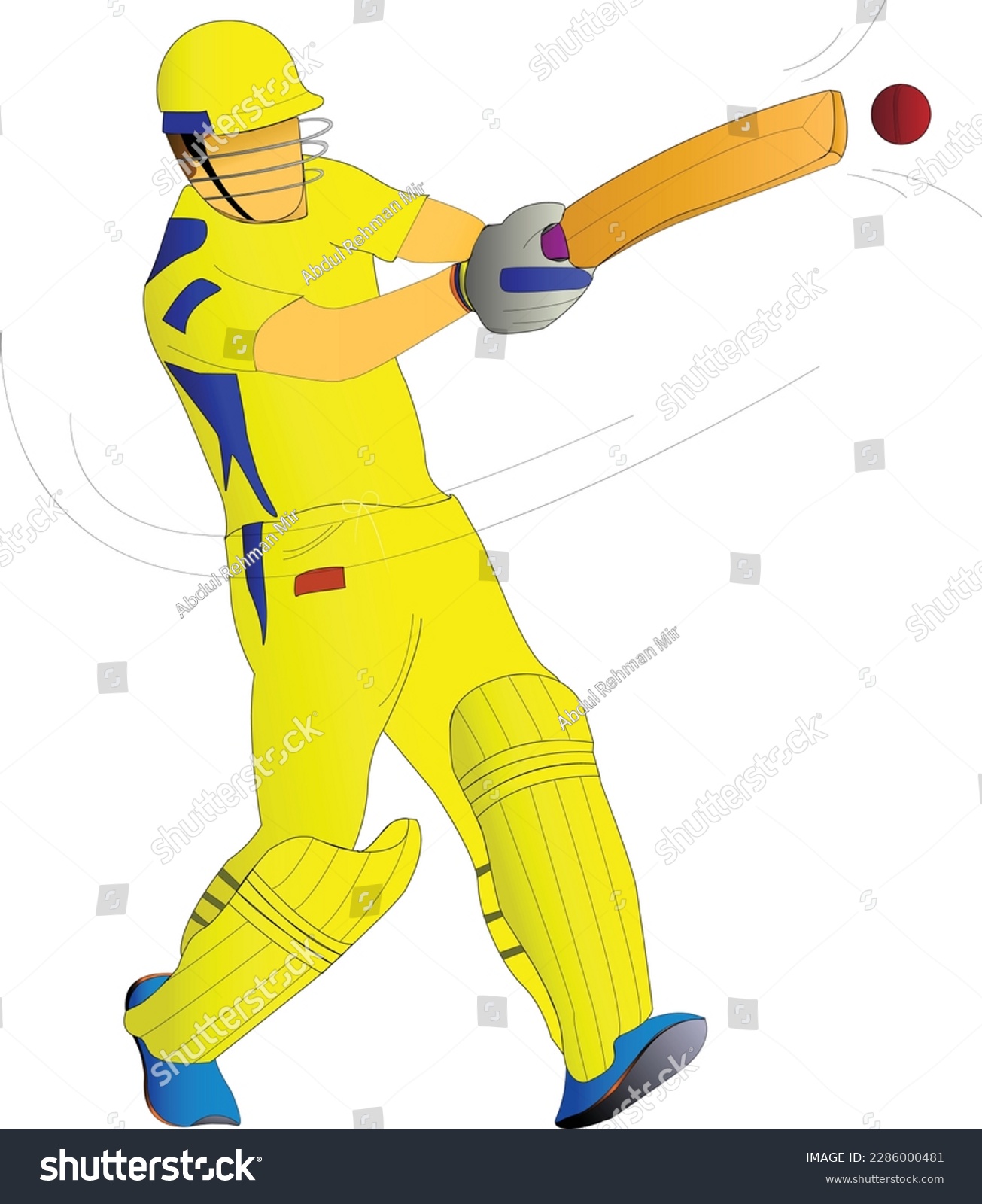 SVG of Men in Yellow Jersey Playing Cricket. Batsman or Cricketer svg