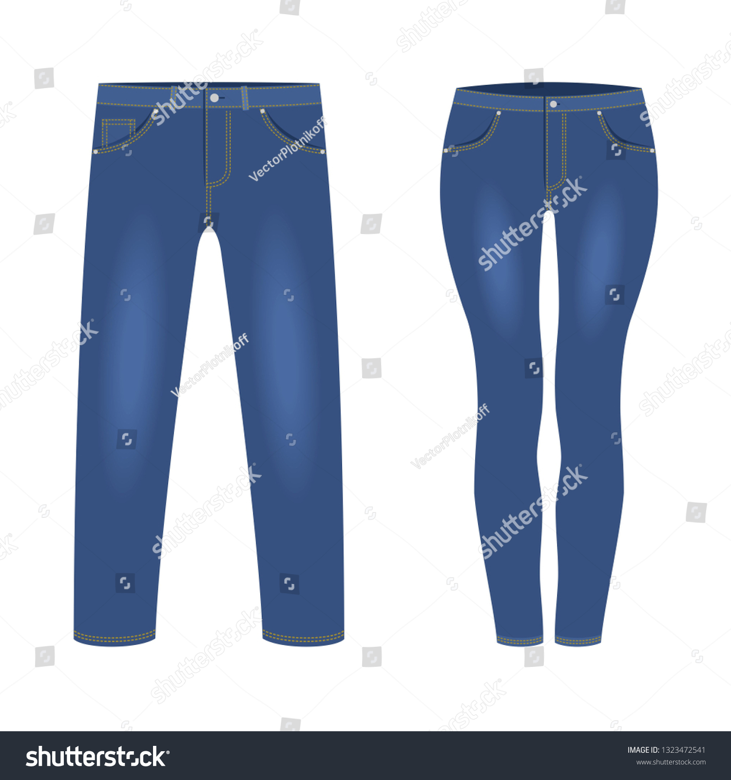 Mens Womens Dark Blue Denim Jeans Stock Vector Royalty Free