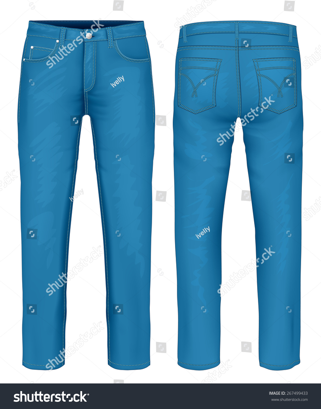 Men'S Blue Jeans (Front, Back Views). Vector Illustration - 267499433 ...