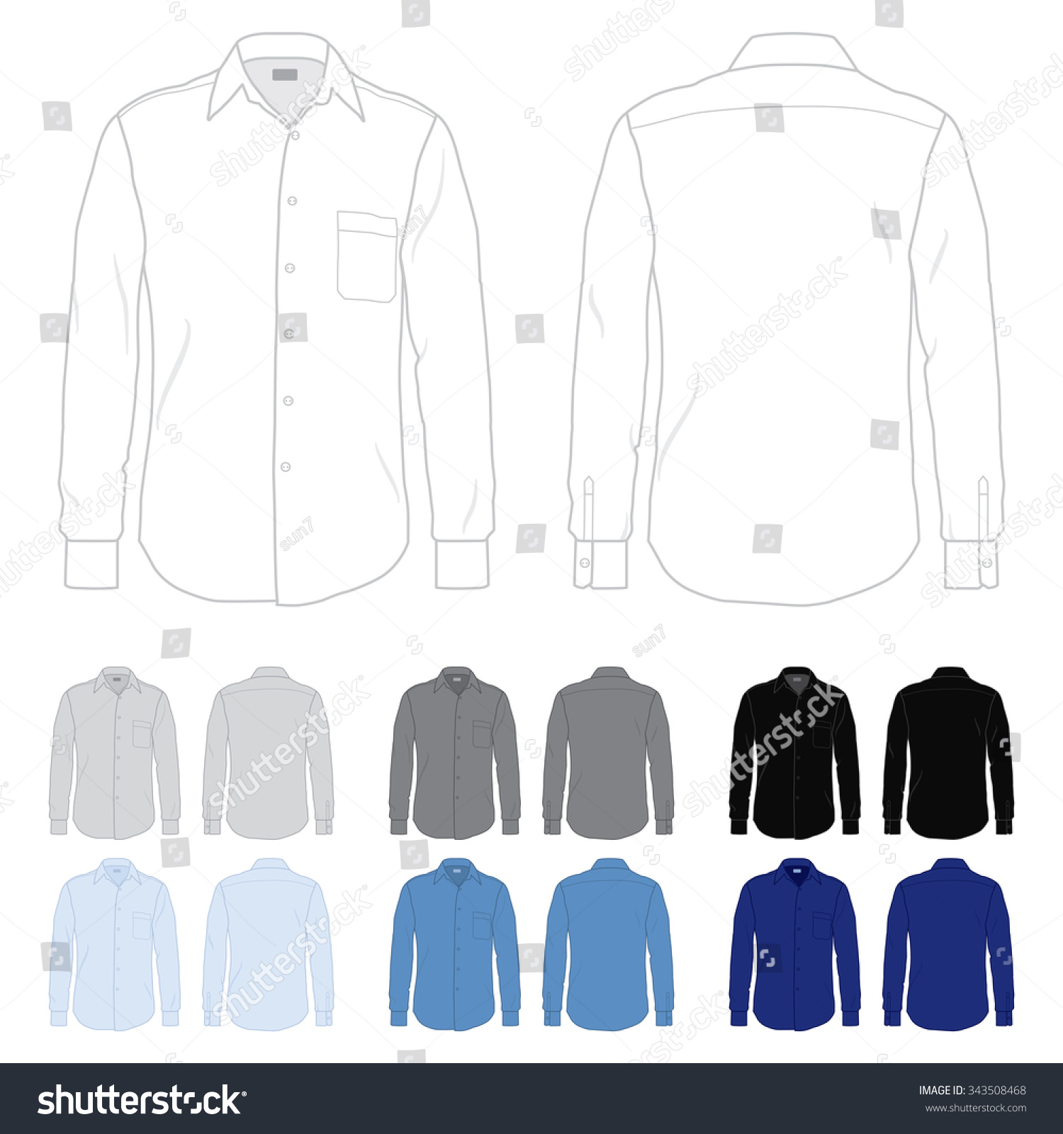 Mens Button Down Dress Shirt Template Stock Vector 343508468 - Shutterstock