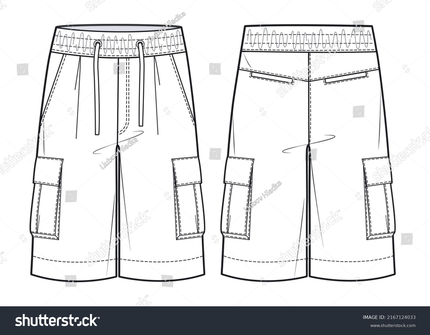 Mens Cargo Shorts Fashion Flat Technical Stock Vector (Royalty Free ...