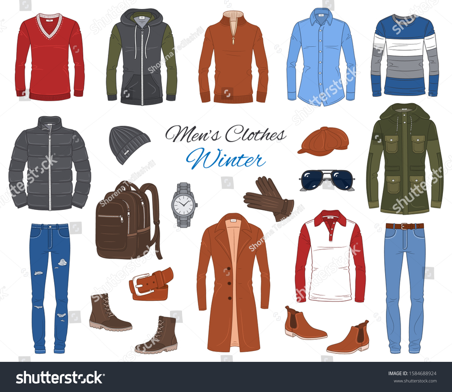 Mens Fashion Set Clothes Accessories Winter Stock Vector (Royalty Free ...