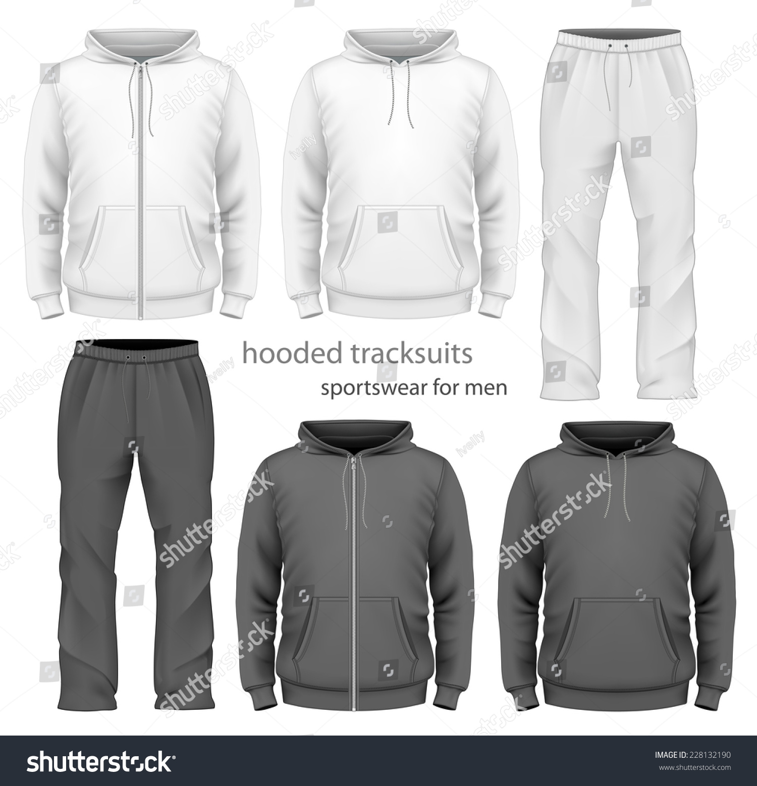 Men'S Hooded Tracksuits. Black And White Variants. Vector Illustration ...