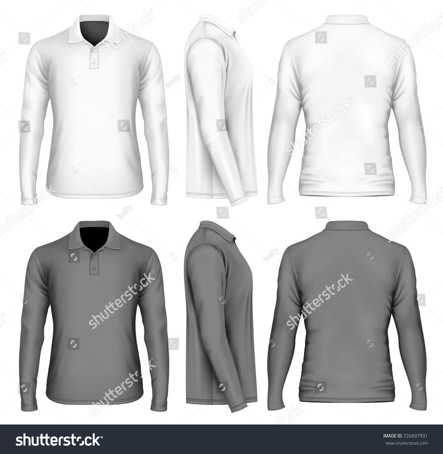 Mens Long Sleeve Poloshirt Front Back Stock Vector (Royalty Free ...