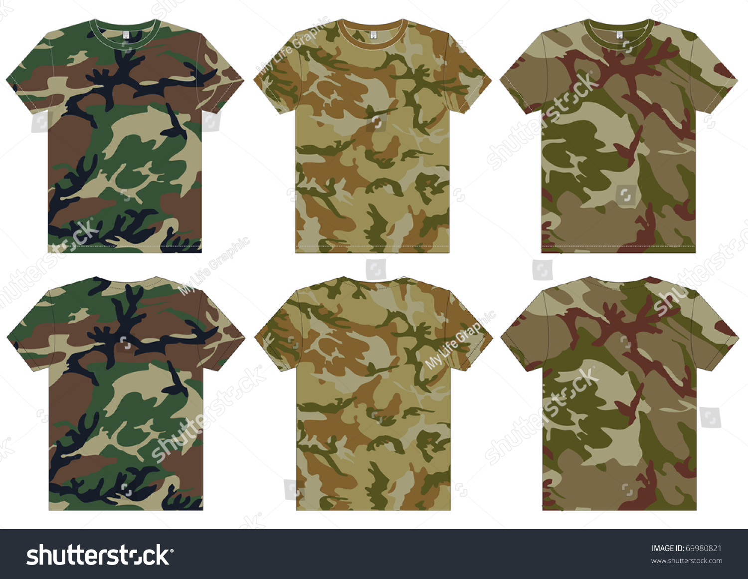 Men'S Military Shirts Front And Back View. Vector Template - 69980821 ...