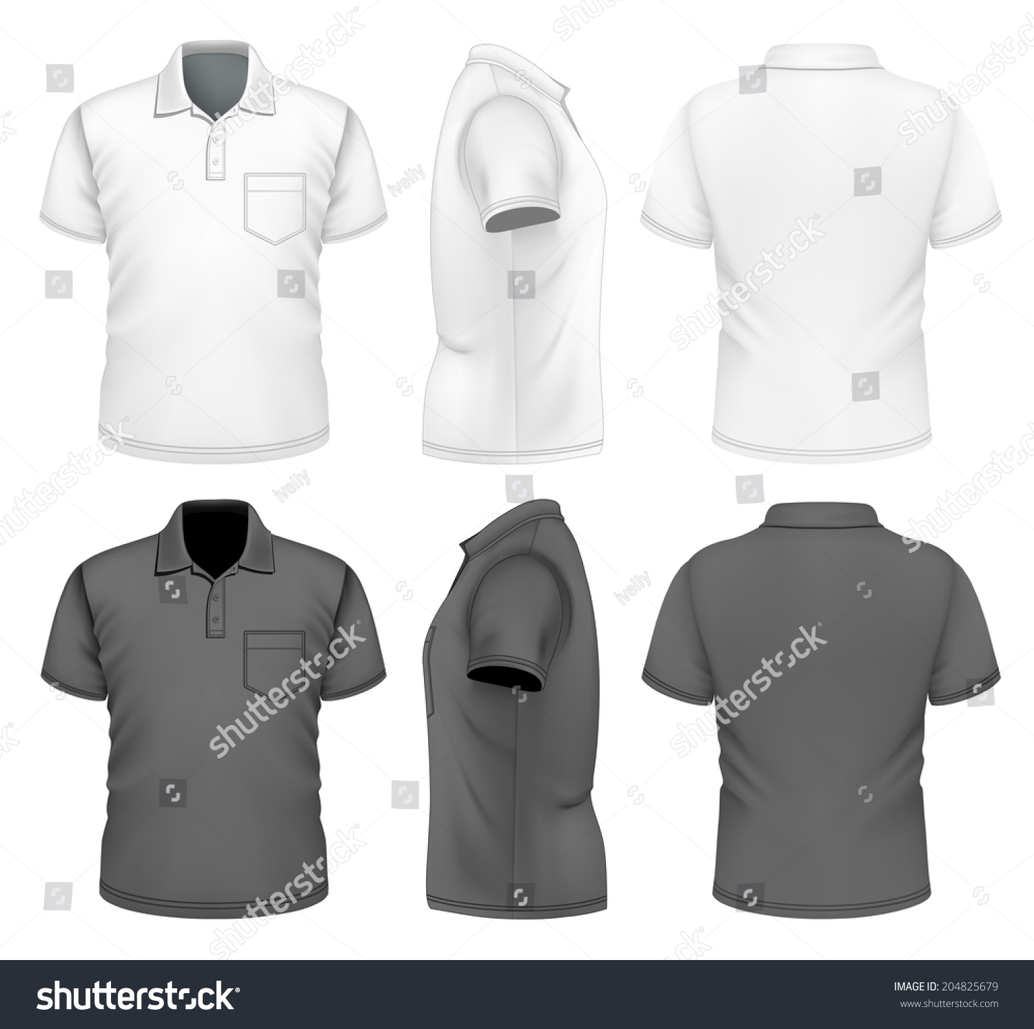 Men'S Polo-Shirt Design Template (Front, Back And Side Views). Black ...