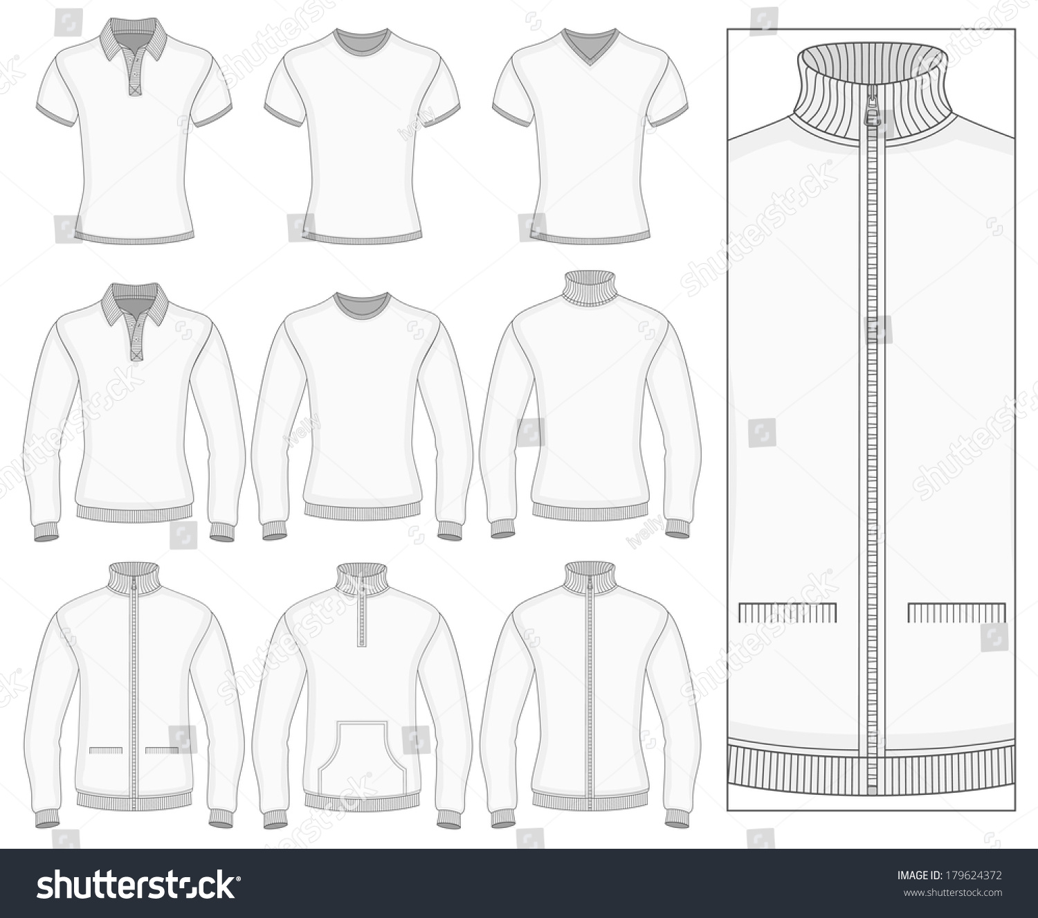 Men'S Short And Long Sleeve Clothes Templates (Front View). Vector ...