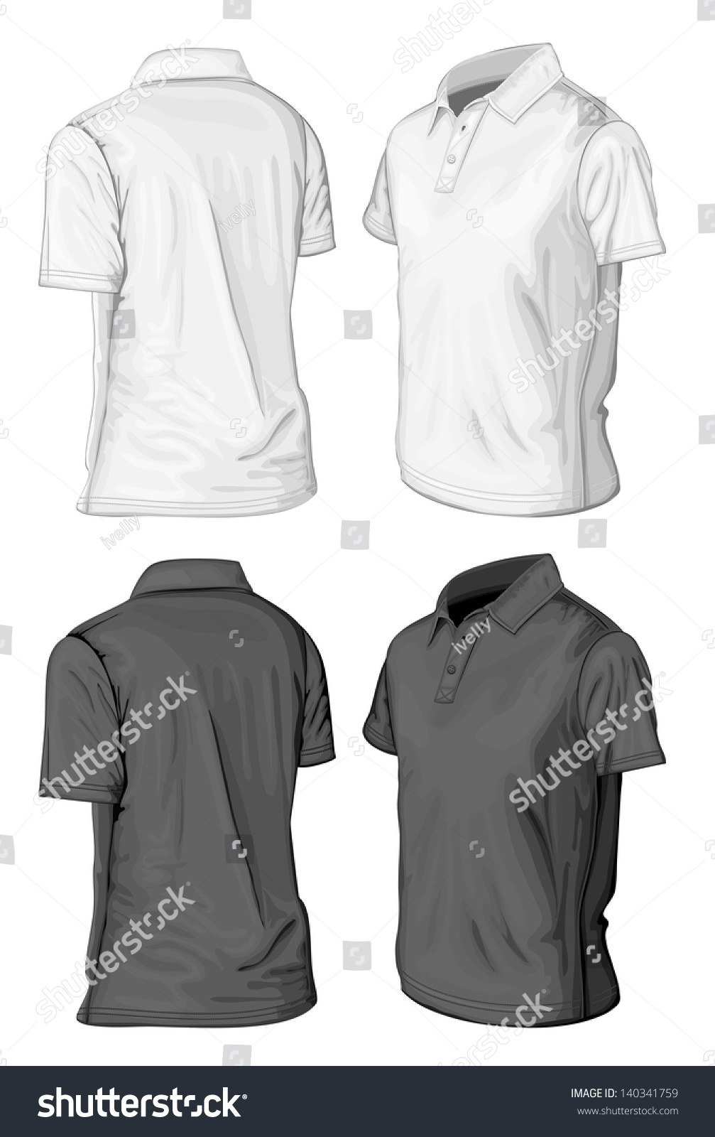 Men'S Short Sleeve Polo-Shirt Design Templates (Half-Turned Views ...