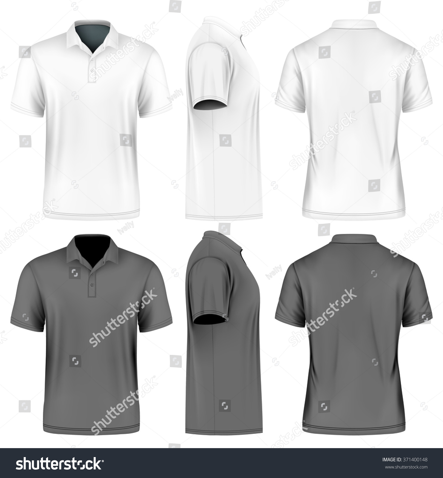 Men'S Slim-Fitting Short Sleeve Polo Shirt. Front, Back And Side Views ...