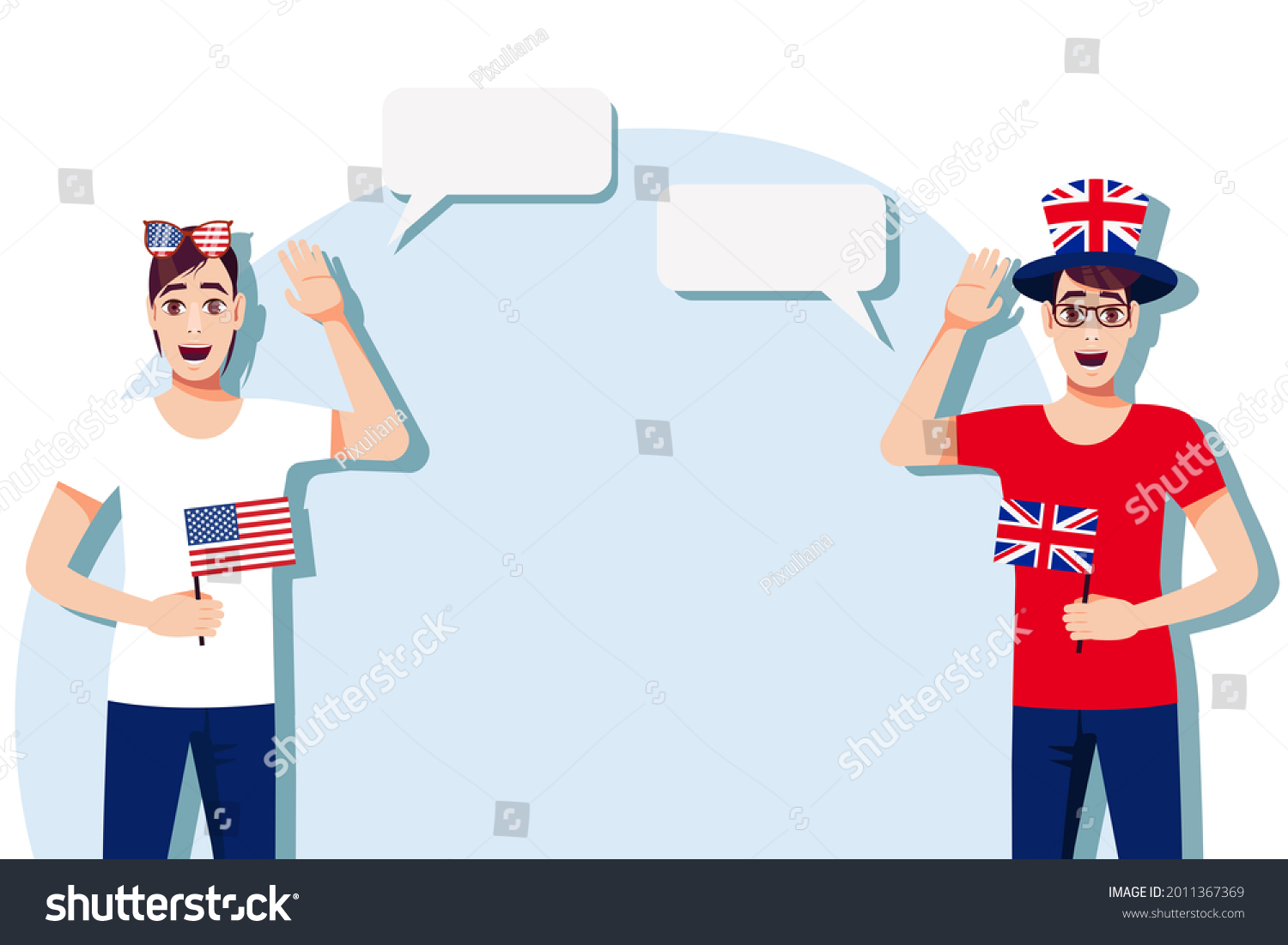 SVG of Men with American and British flags. Background for the text. Communication between native speakers of the language. Vector illustration. svg