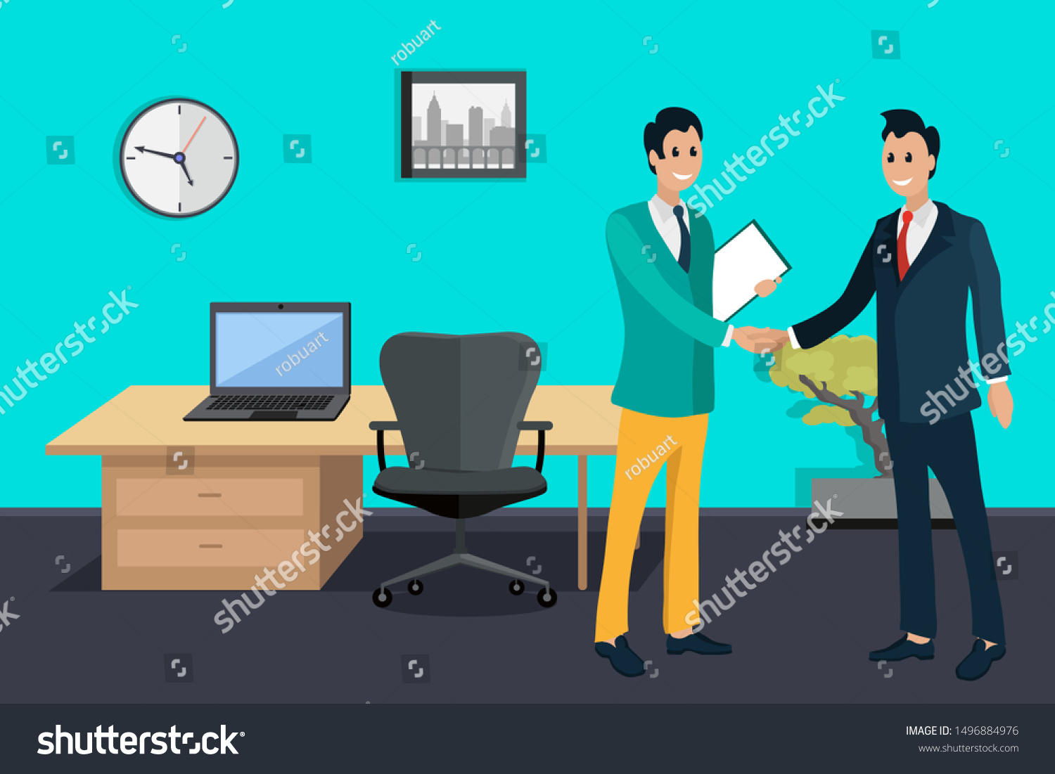 Men Workers Shaking Hands Workers Collaboration Stock Vector (Royalty ...