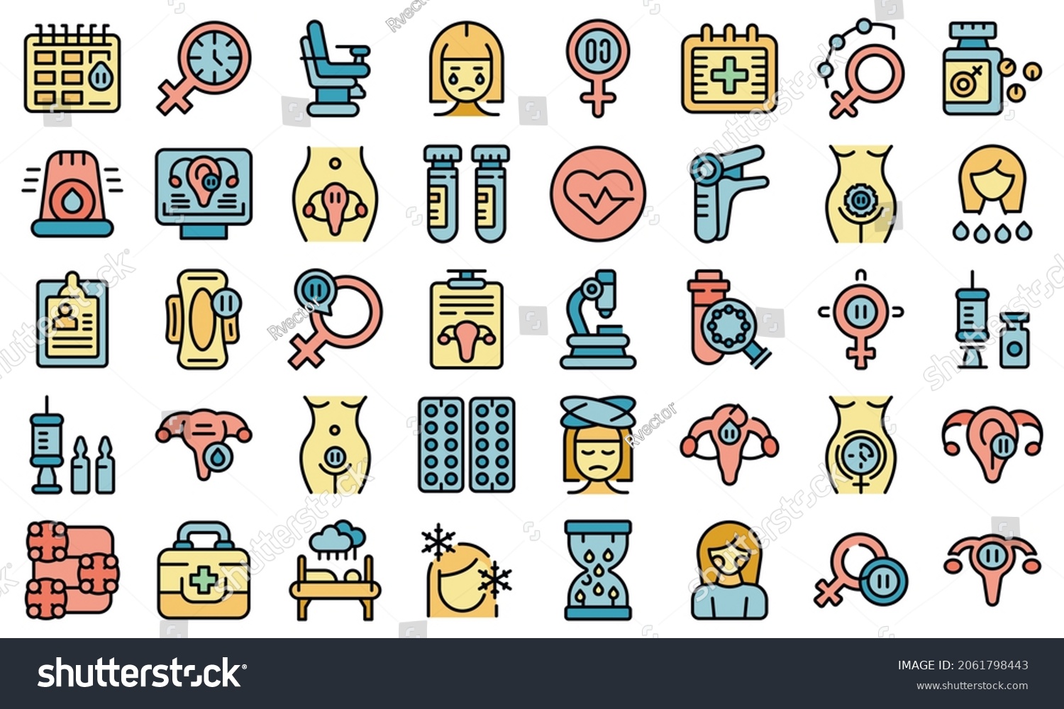 Menopause Icons Set Outline Vector Female Stock Vector Royalty Free