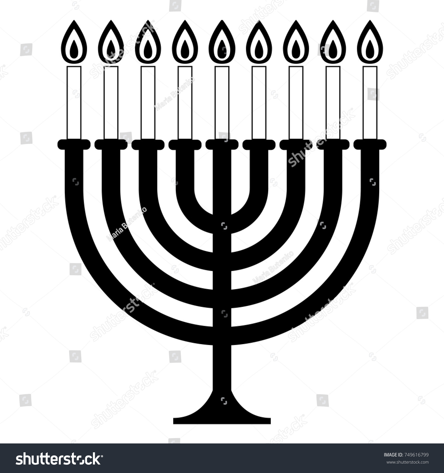 Menorah Hanukkah Silhouette Flat Style Menorah Stock Vector (Royalty ...