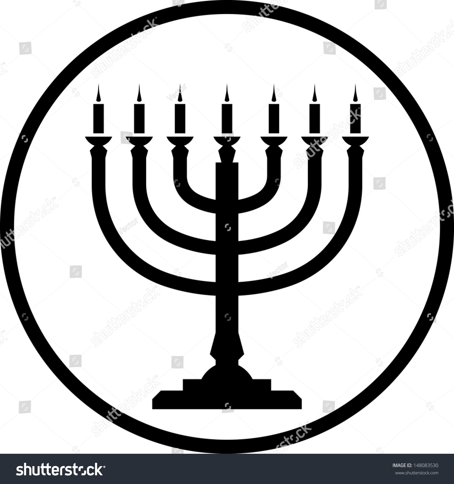 black menorah in circle, religious symbol clip art preview
