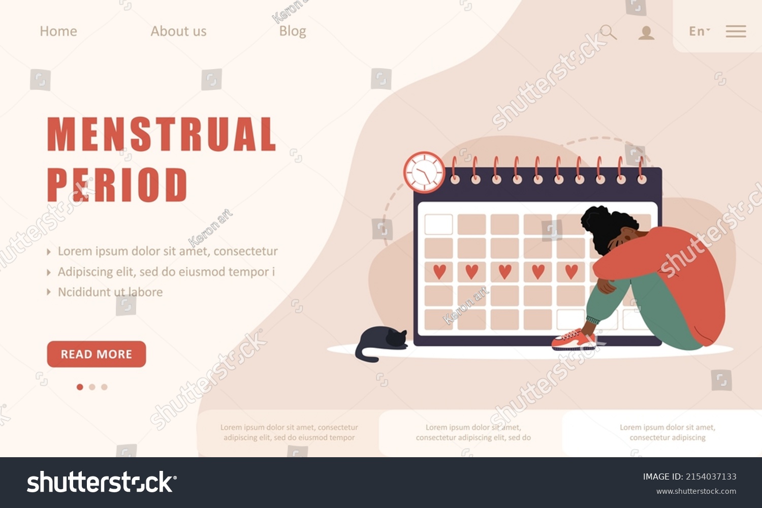 Menstruation Calendar Shedule Landing Page Template Stock Vector Royalty Free 2154037133 1589