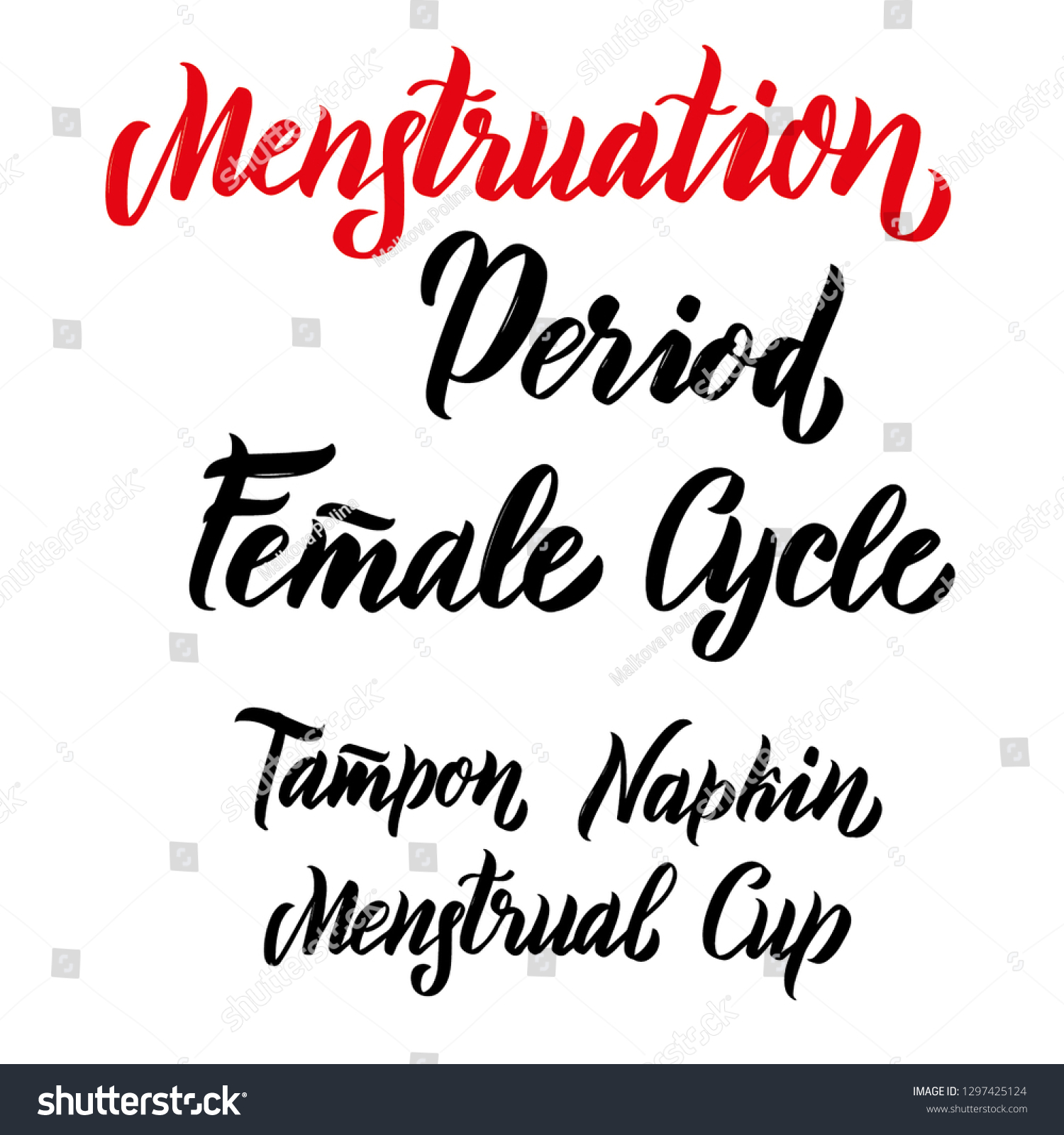 Menstruation Hand Written Lettering Words Period Vector De Stock Libre De Regalías 1297425124 1627