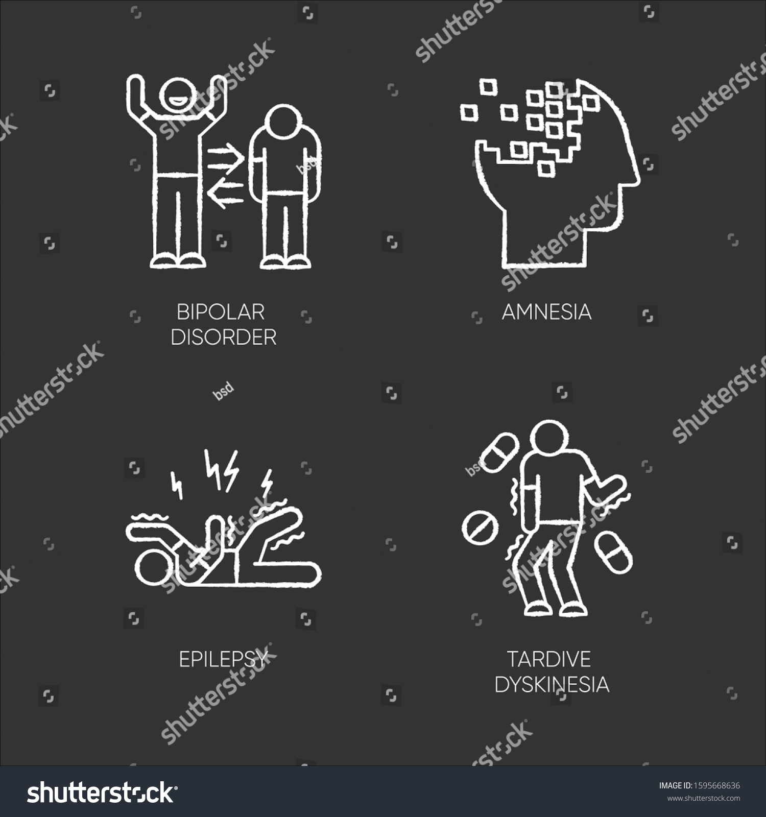 Mental Disorder Chalk Icons Set Manic Stock Vector Royalty Free 1595668636 6828