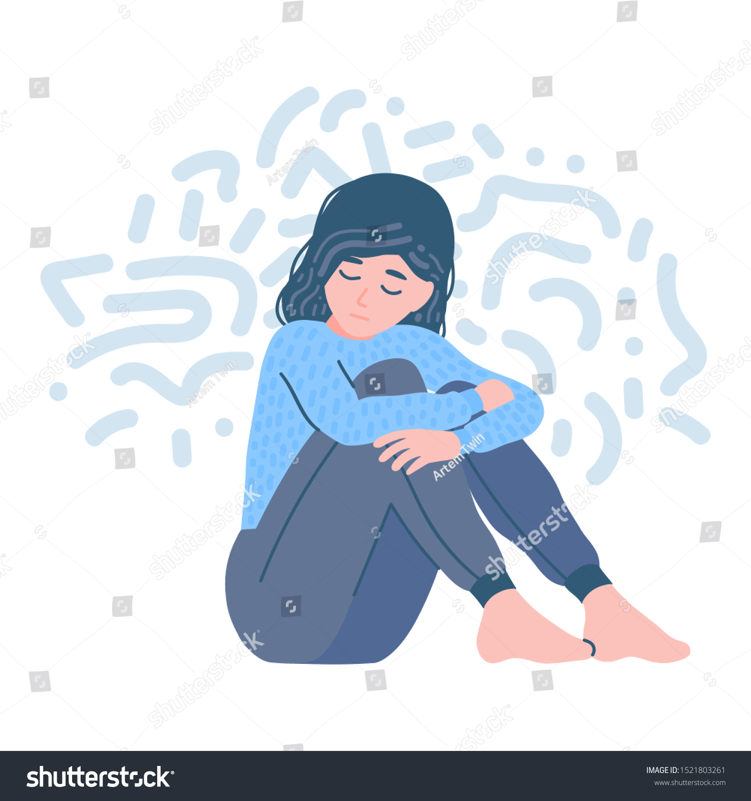 Mental Disorder Depression Woman Girl Confused Stock Vector (Royalty ...