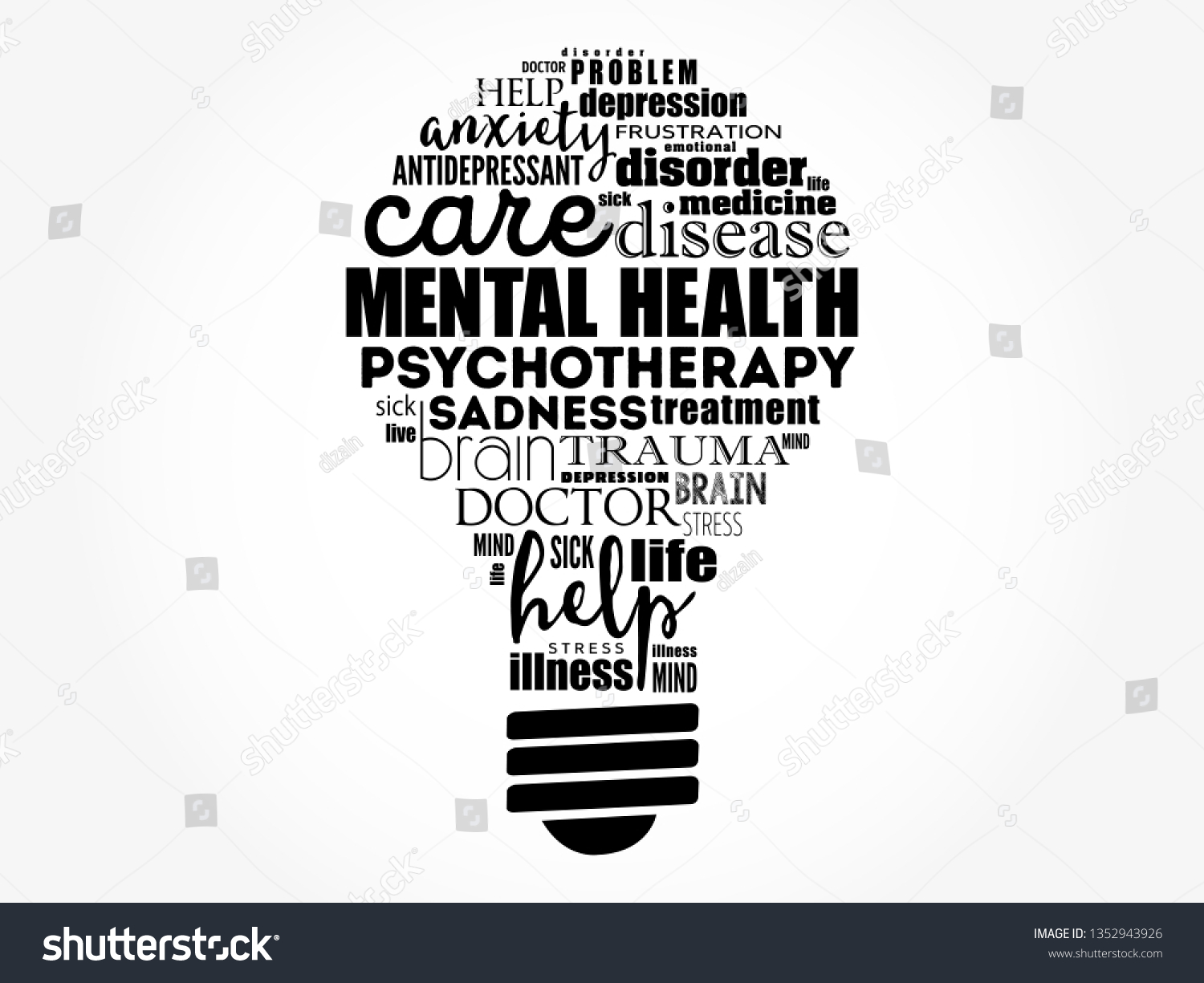 Vektor Stok Mental Health Bulb Word Cloud Health (Tanpa Royalti ...