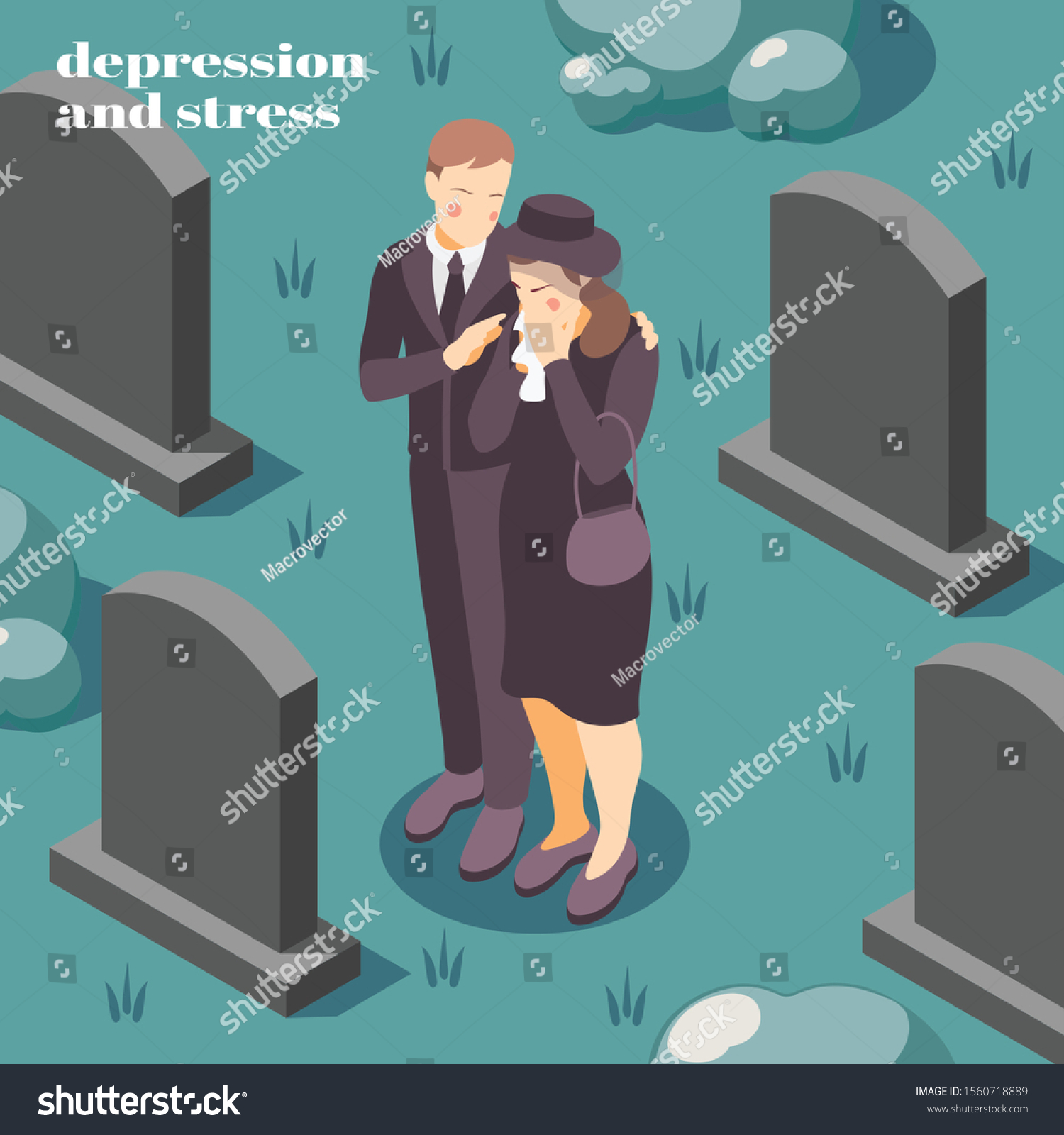 SVG of Mental health depression stress isometric composition on coping with grief loss death of loved one vector illustration  svg