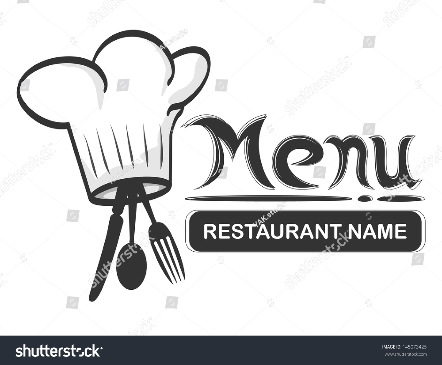 Menu And Logo Of A Restaurant With Chef Hat And Fork And Spoon Stock ...