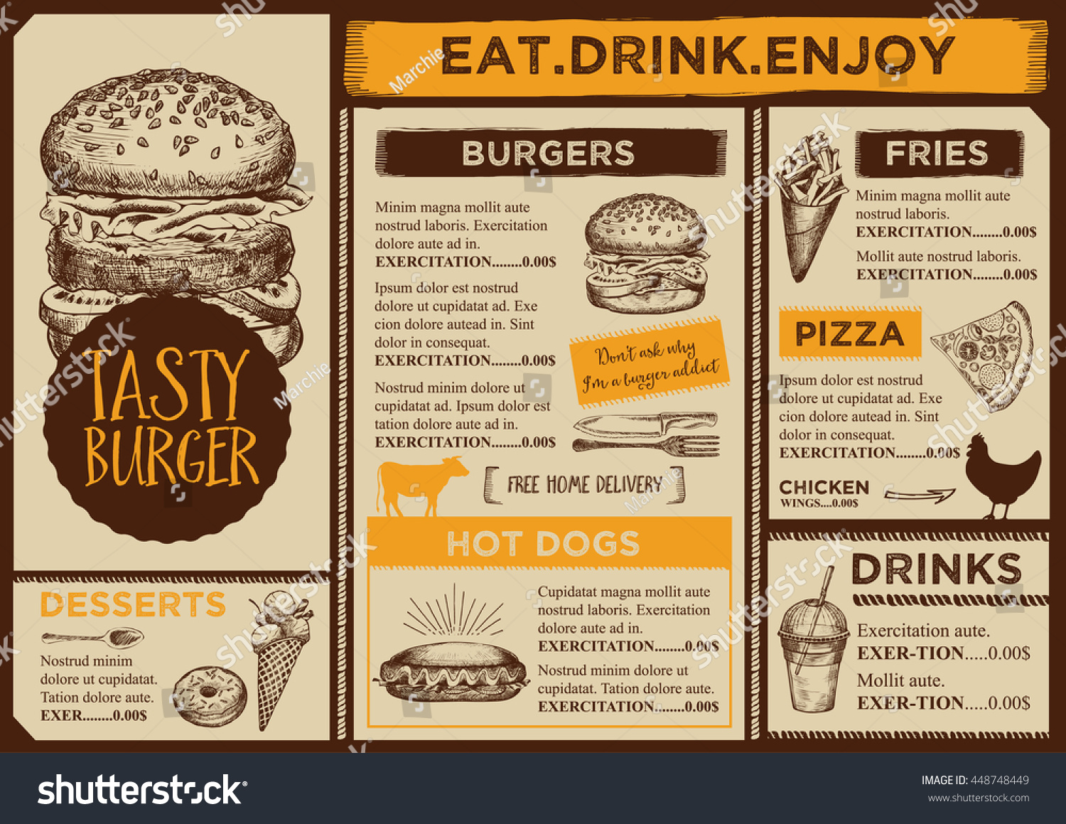 Menu Placemat Food Restaurant Brochure Menu Stock Vector 448748449 Shutterstock Placemat Menu Templates