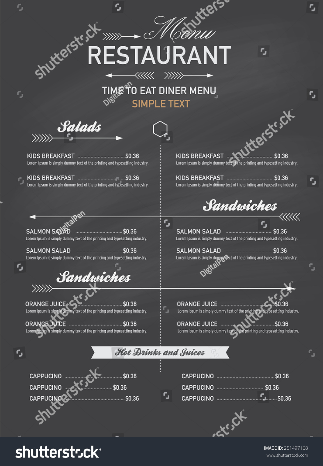 Menu Restaurant Hipster Style. Stock Vector Illustration 251497168 ...