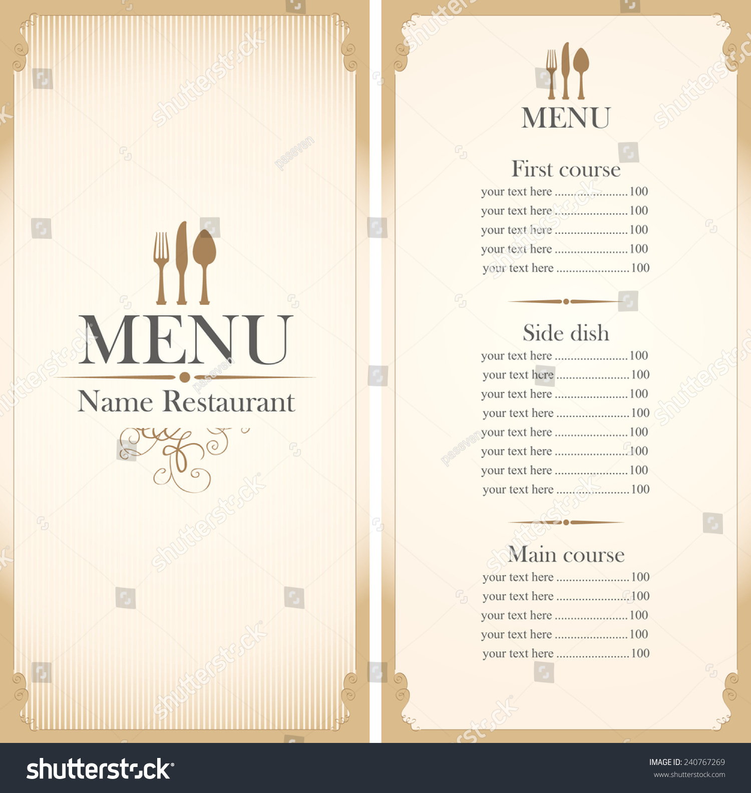 Menu Template With Cutlery Fork, Spoon And Knife Stock Vector ...