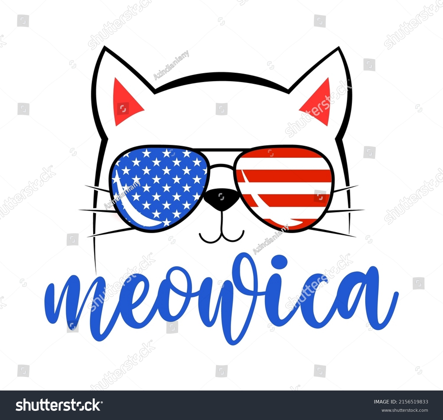 SVG of Meowica - Cute Kitty drawing with meowica word pun. Funny calligraphy for 4th of July. Perfect for advertising, poster, kids clothes or greeting card, pajamas. Beautiful lovely cat. svg