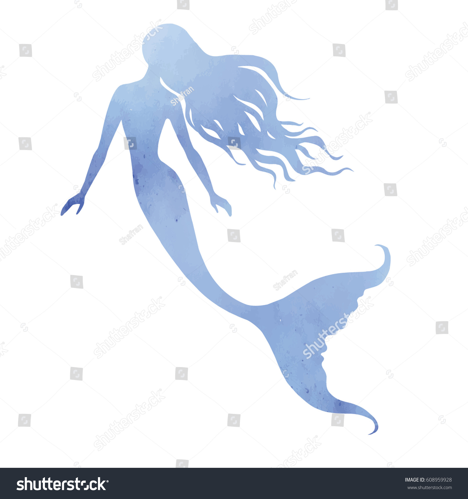 Mermaid Hand Drawn Vector Silhouette Illustration Stock Vector