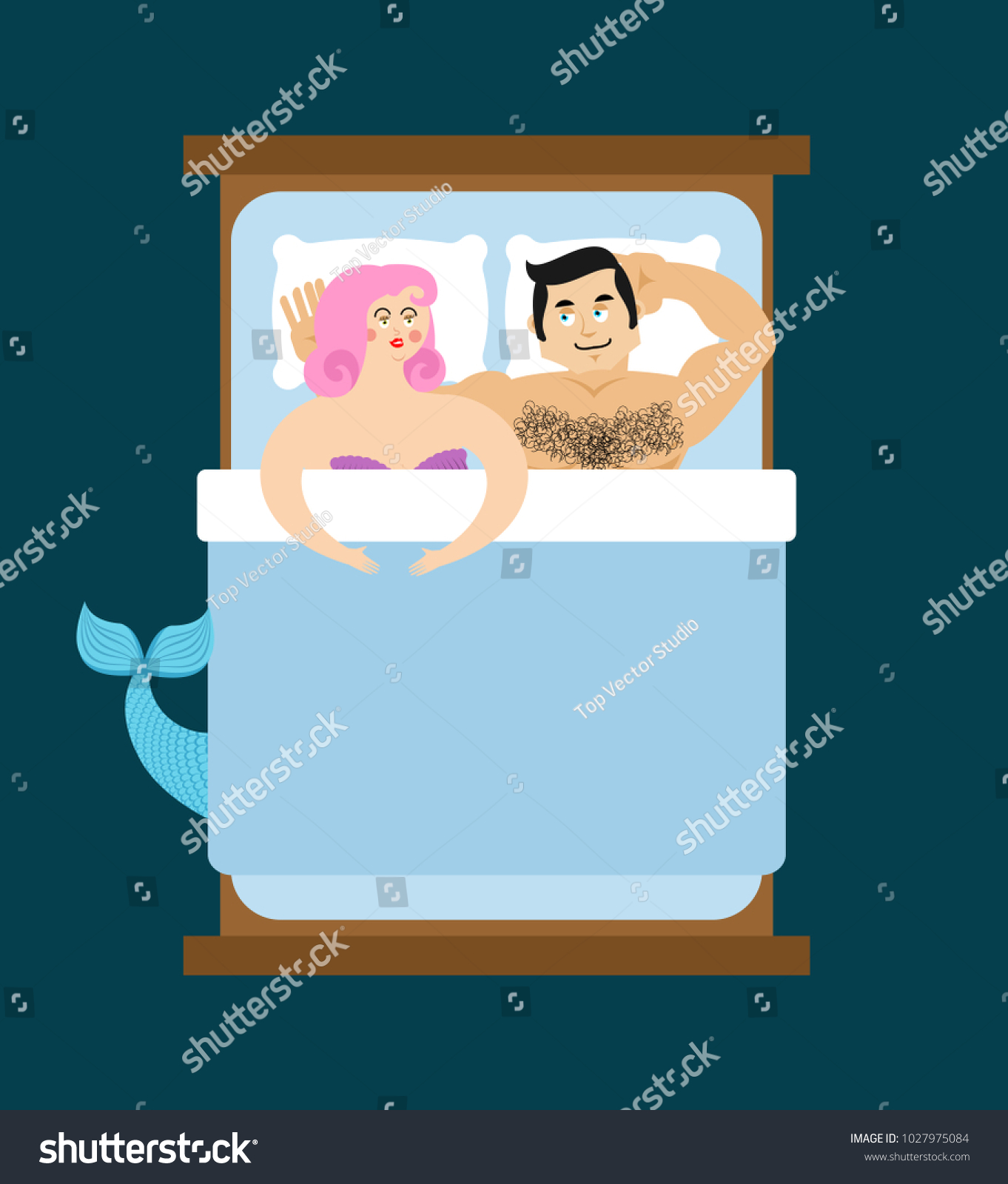 Mermaid Bed Lover Mythical Underwater Woman Stock Vector
