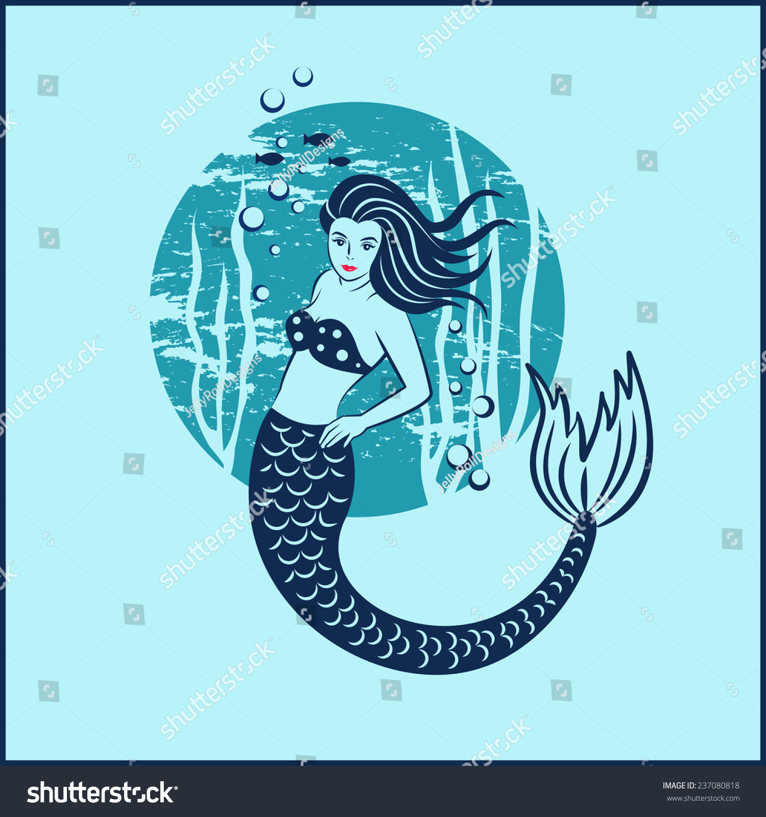 Mermaid In Blue With Grungy Underwater Background. Eps10 Stock Vector ...