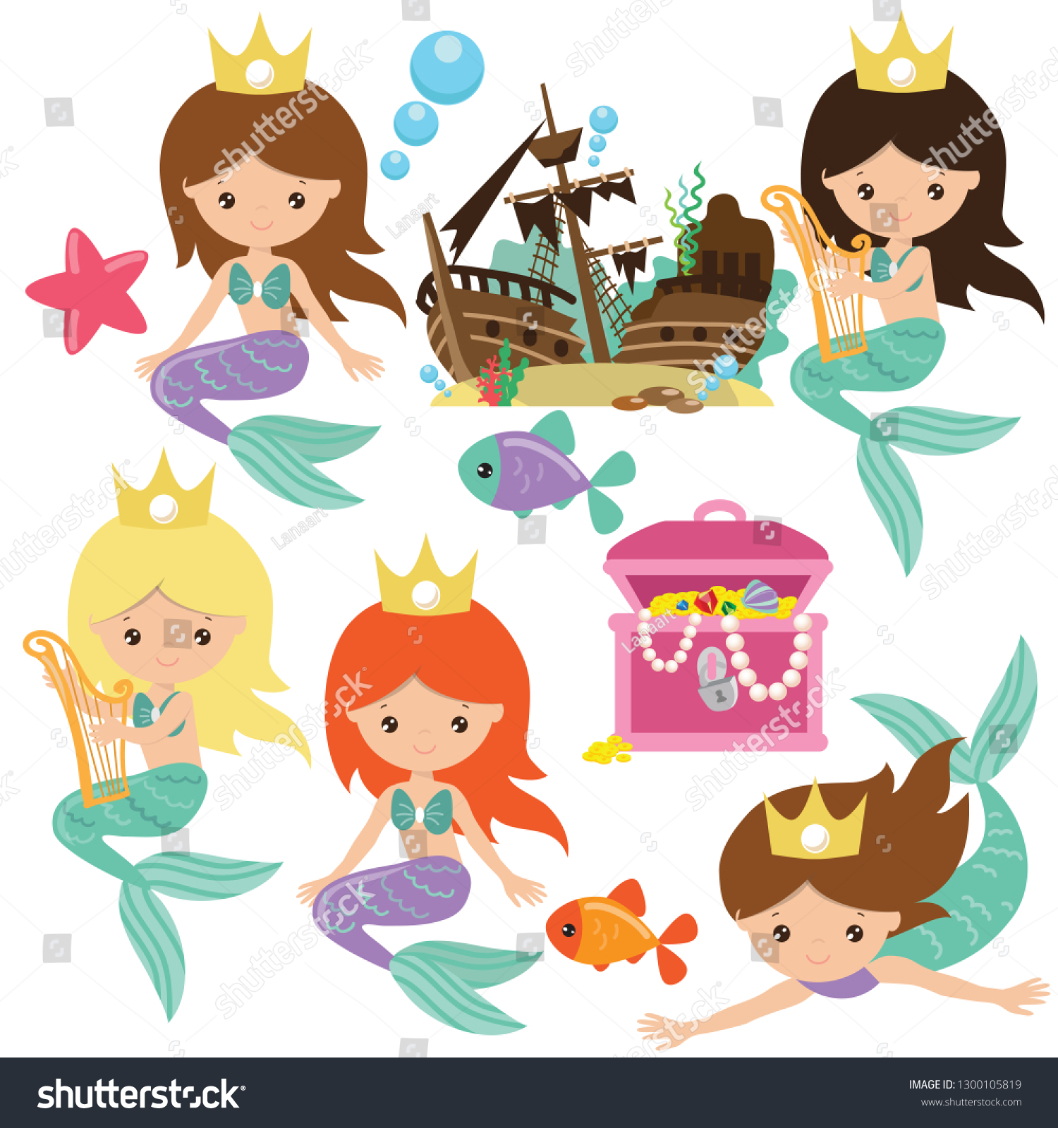 Mermaid Vector Cartoon Illustration Stock Vector (Royalty Free ...