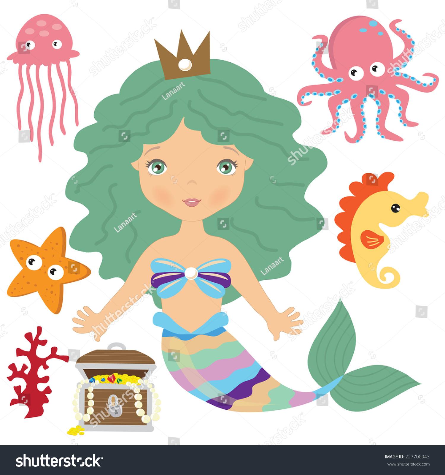 Mermaid Vector Illustration Stock Vector 227700943 - Shutterstock