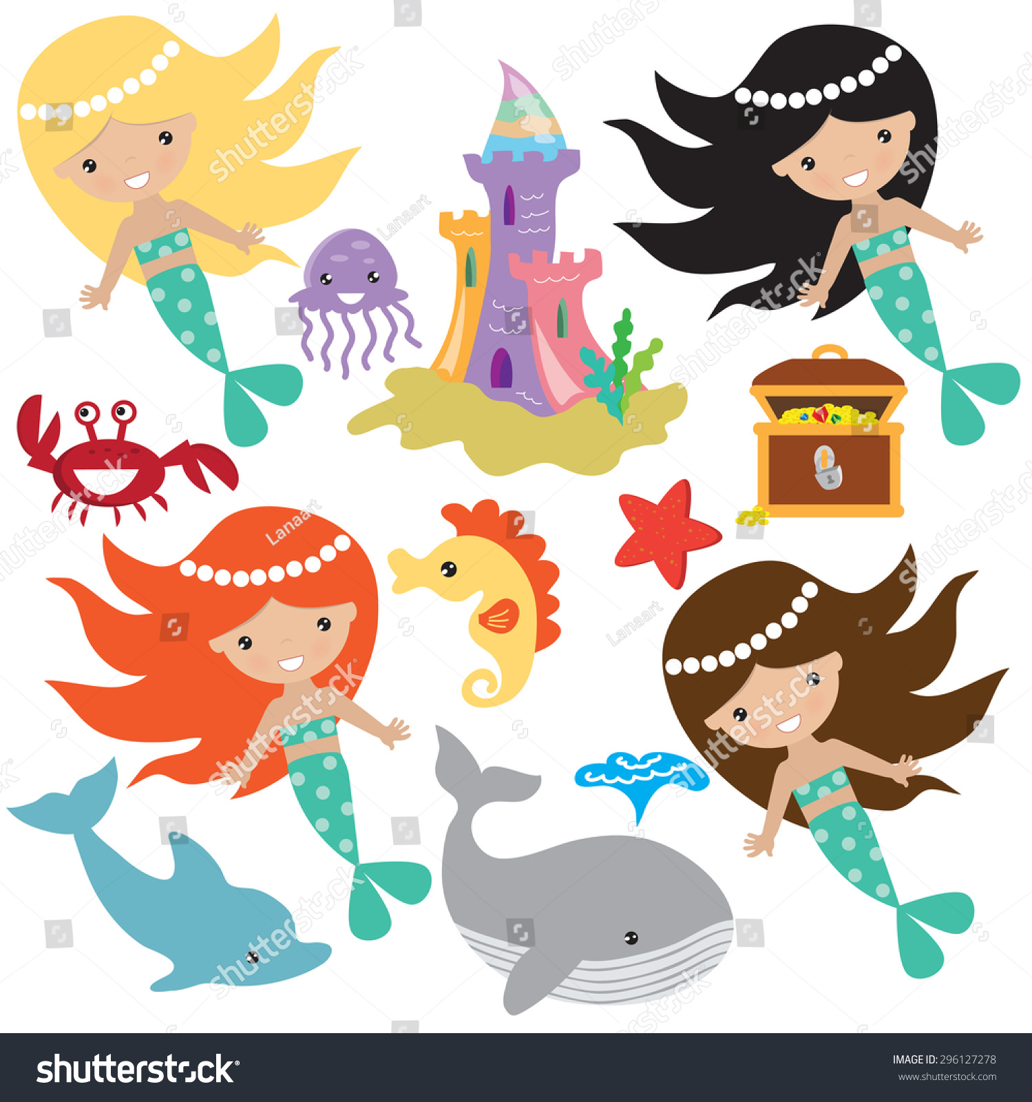 Mermaid Vector Illustration - 296127278 : Shutterstock