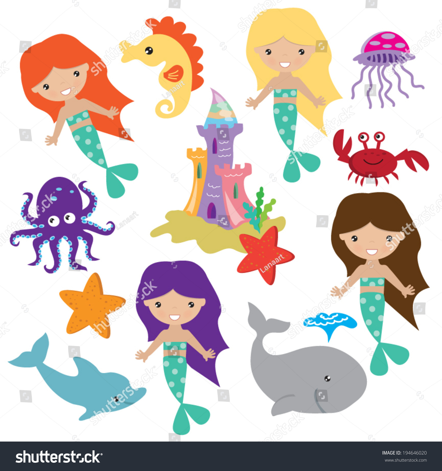 Mermaids Vector Illustration - 194646020 : Shutterstock