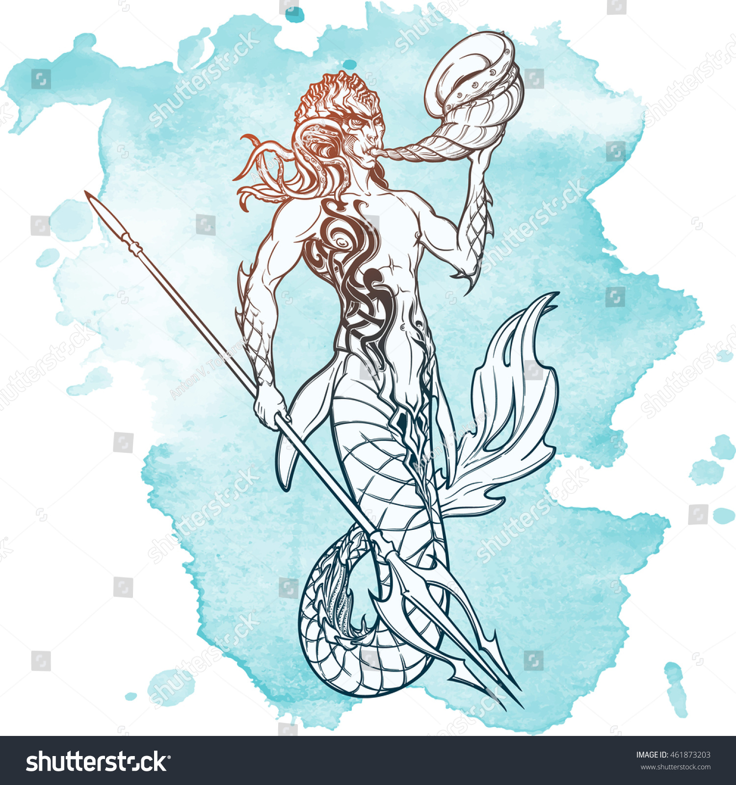 Merman Sketch Isolated On White Background Stock Vector 461873203