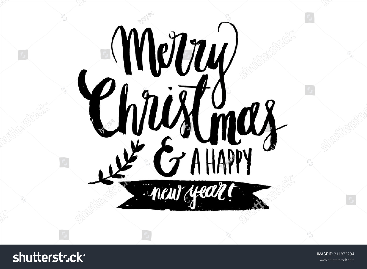 Merry Christmas And A Happy New Year Brush Calligraphy Vector ...