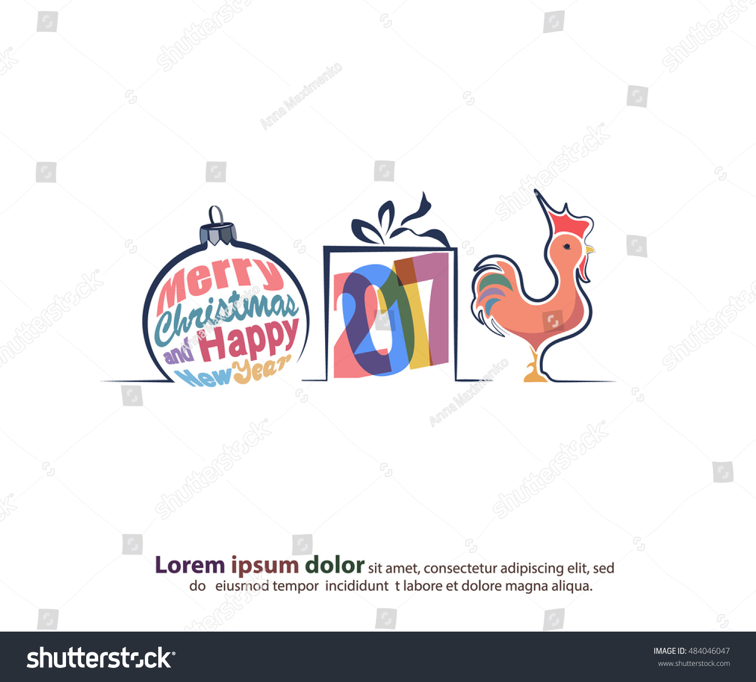 Merry Christmas and Happy New Year border in a shape of three main symbols such as