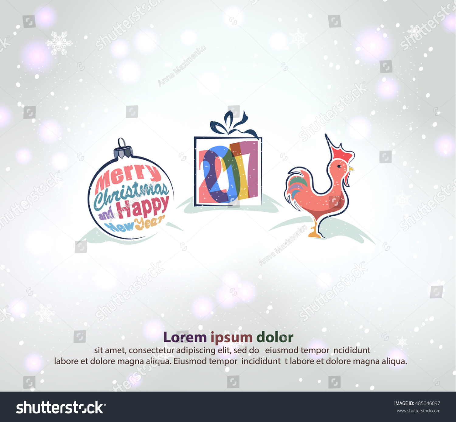 Merry Christmas and Happy New Year border in a shape of three main symbols such as