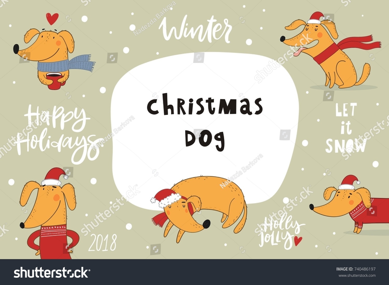 Merry Christmas and Happy New Year card with cute dog