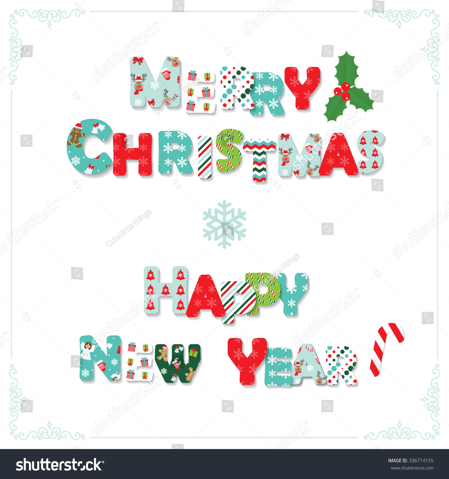 Merry Christmas Happy New Year Cute Stock Vector 336714155 - Shutterstock