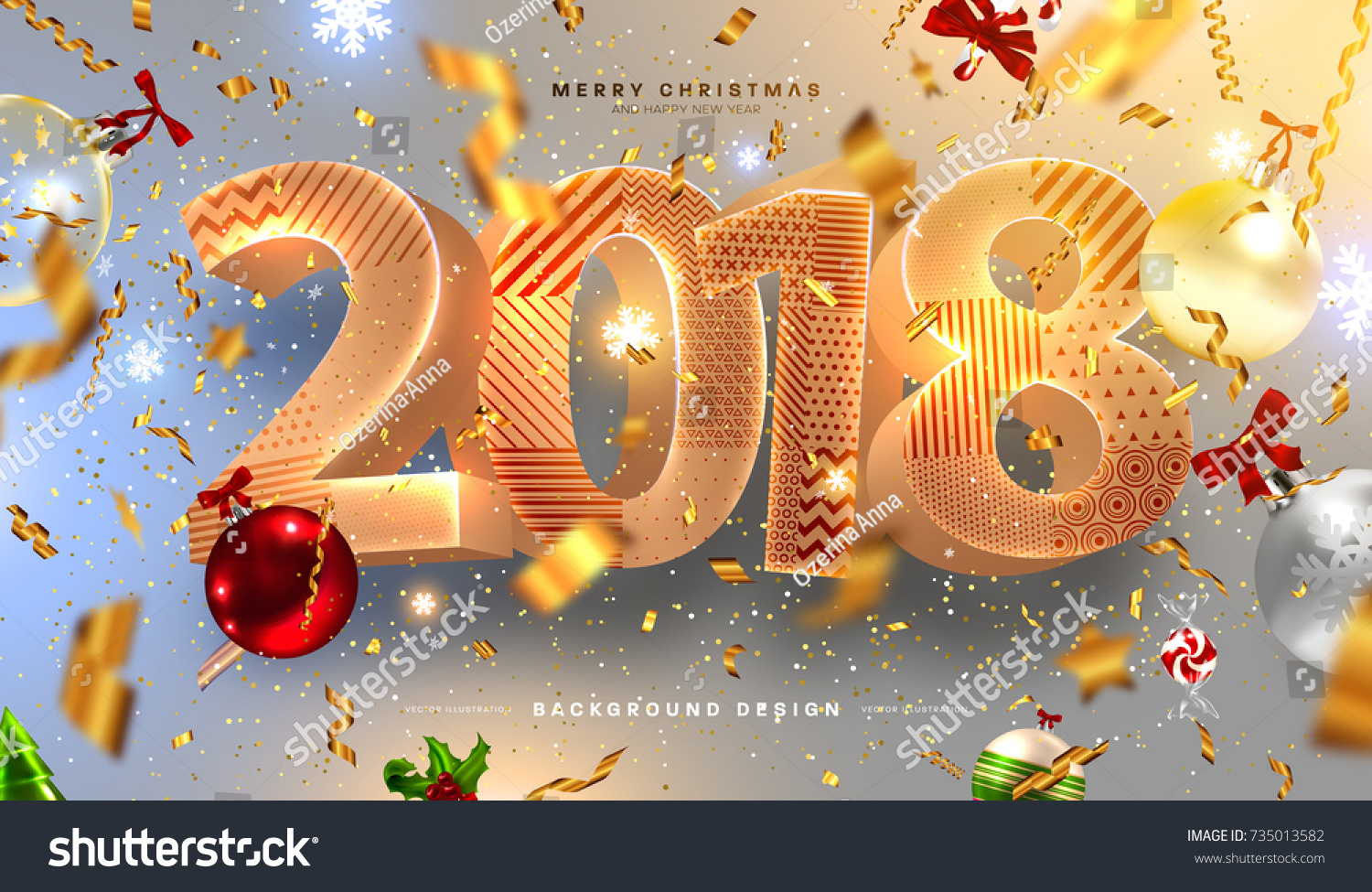 Merry Christmas Happy New Year 2018 Stock Vector 735013582 - Shutterstock