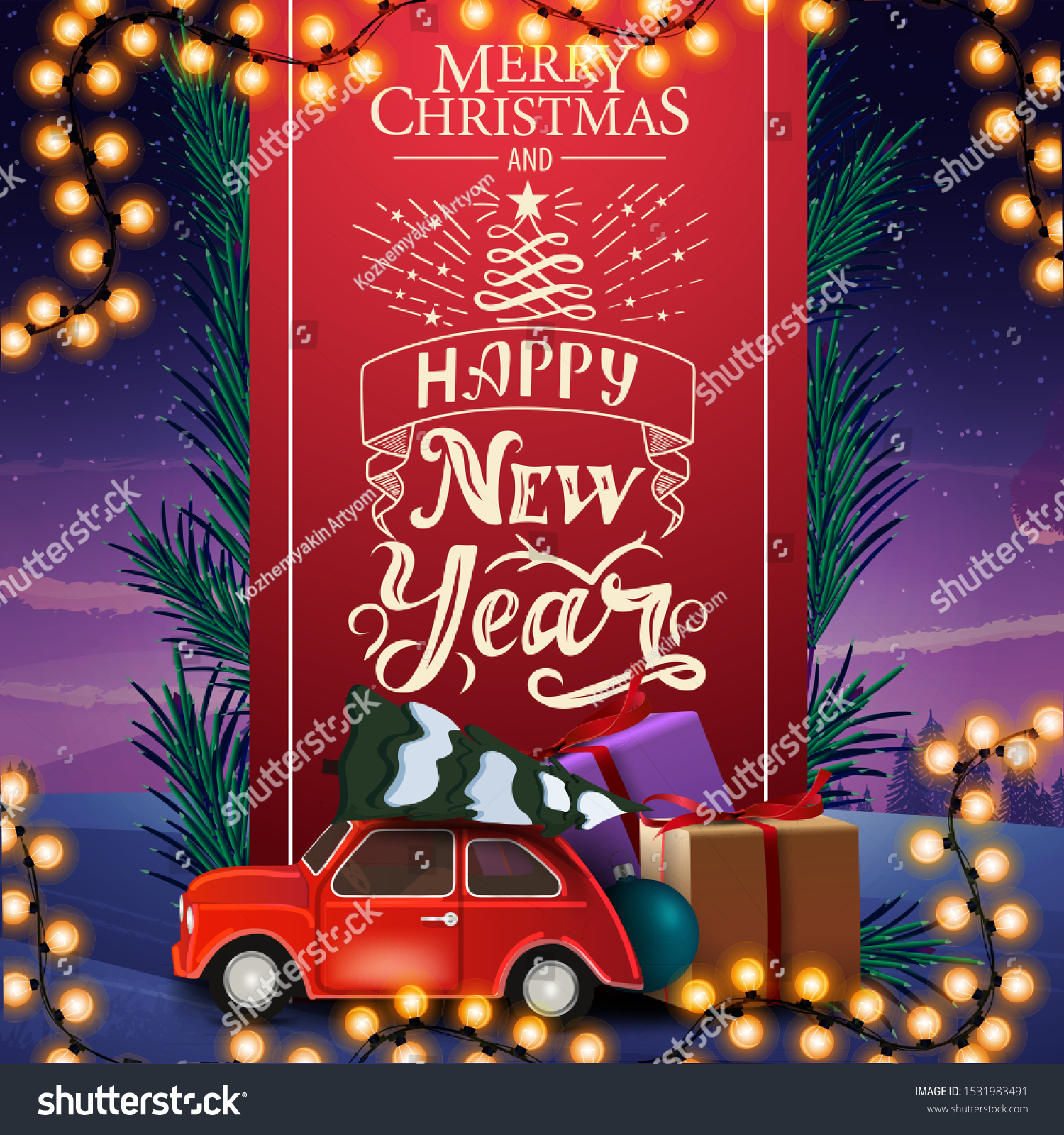 Merry Christmas Happy New Year Greetig Stock Vector Royalty Free