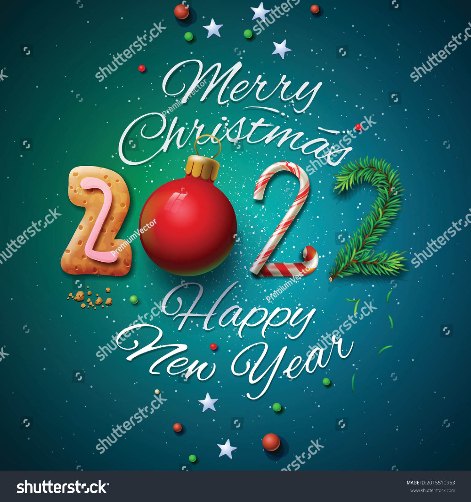 Merry Christmas And New Year 2022 Merry Christmas Happy New Year 2022 Stock Vector (Royalty Free) 2015510963