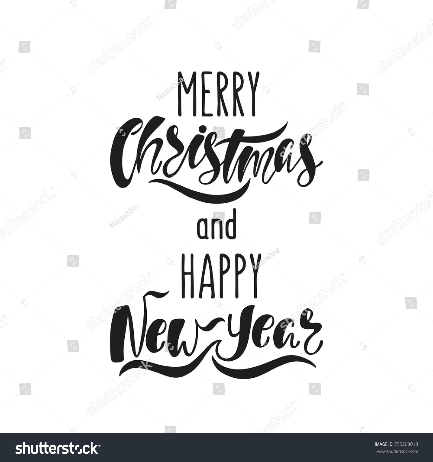 Merry Christmas Happy New Year Hand Stock Vector 755208013 - Shutterstock